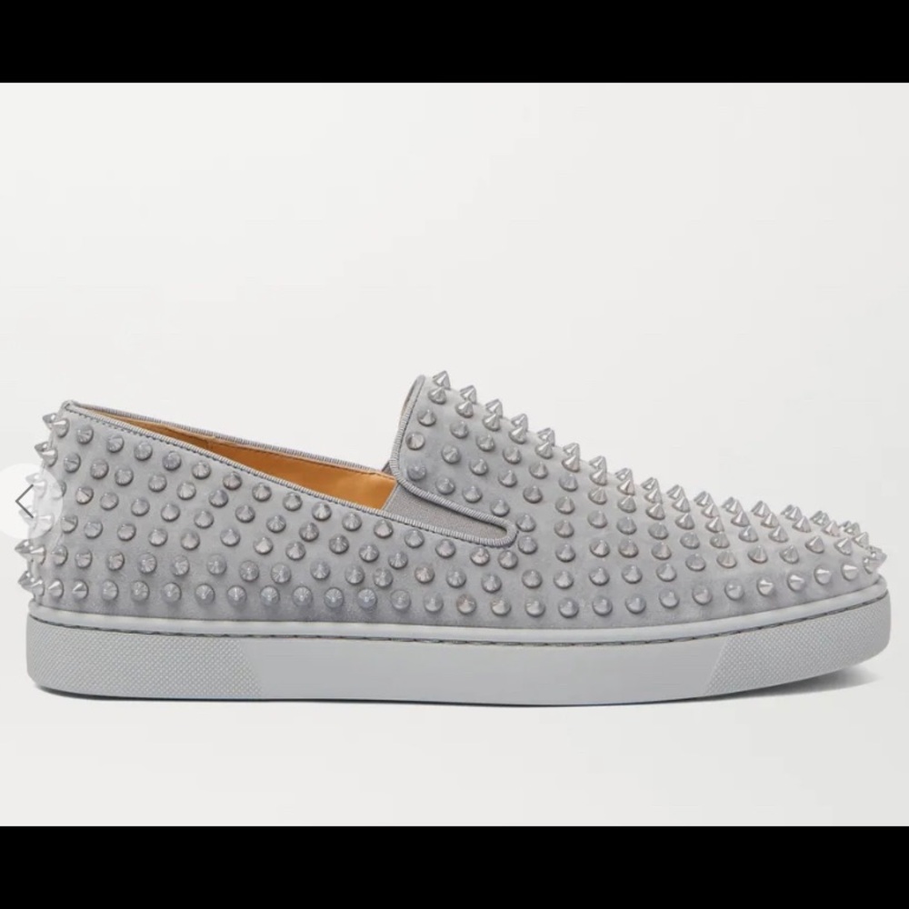 Authentic CHRISTIAN LOUBOUTIN Roller-Boat spike-embellished glittered shoes